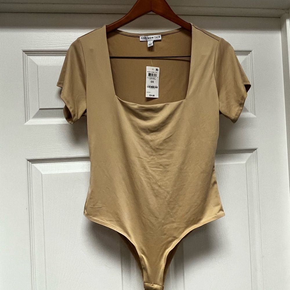 And Now This Nude Tan Square Neck Body Suit sz 0X NWT